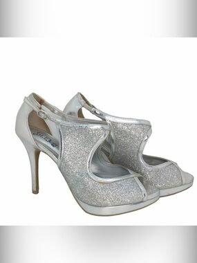 Brash Platform Pump Womens 4 Inch Heels Silver Glitter Size 6